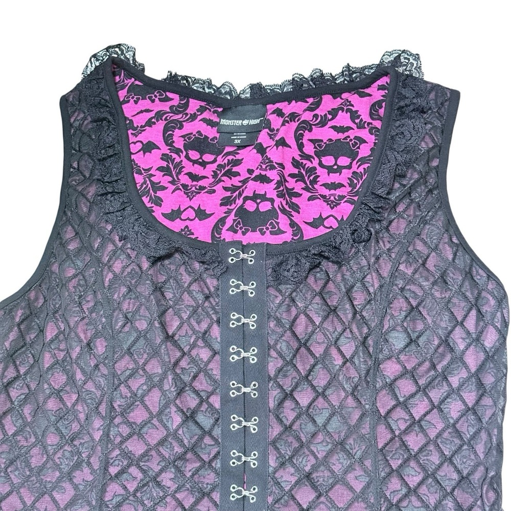 Women's Monster High 3x Sleeveless Corset Top‎ Pink & Black Ruffled Accents Goth